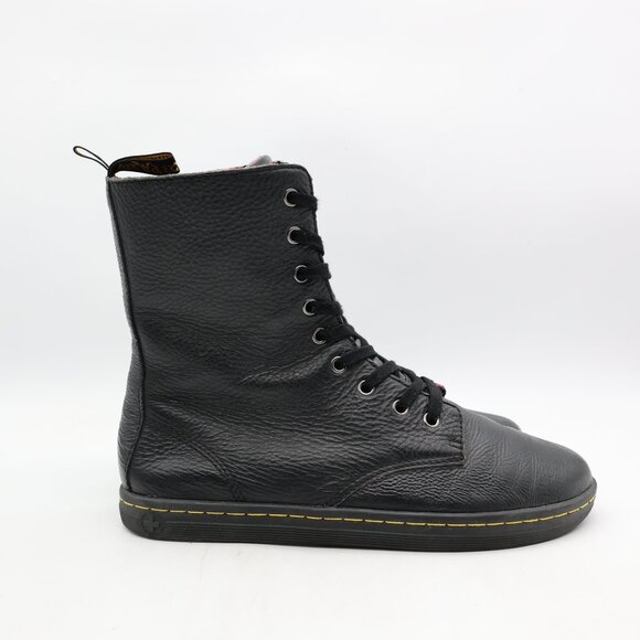 Doc Dr. Martens Stratford Women's 10 Black Leather Floral Lined Fold Down Boot - Picture 1 of 10